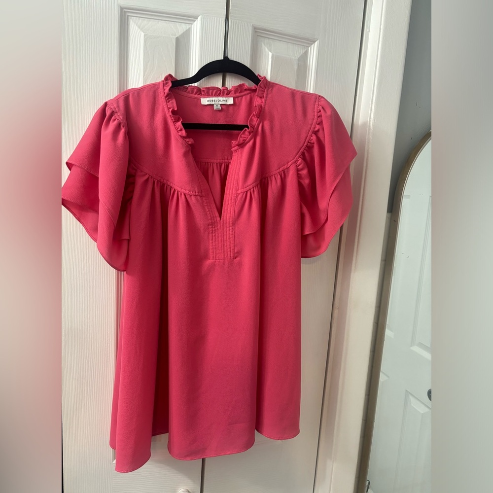 Rose & Olive Vibrant Pink Ruffle Blouse